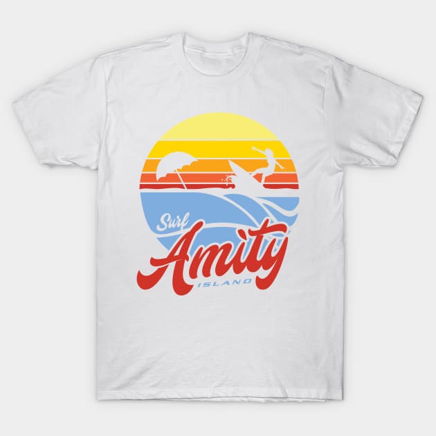 Surf Amity Island T-Shirt by MindsparkCreative